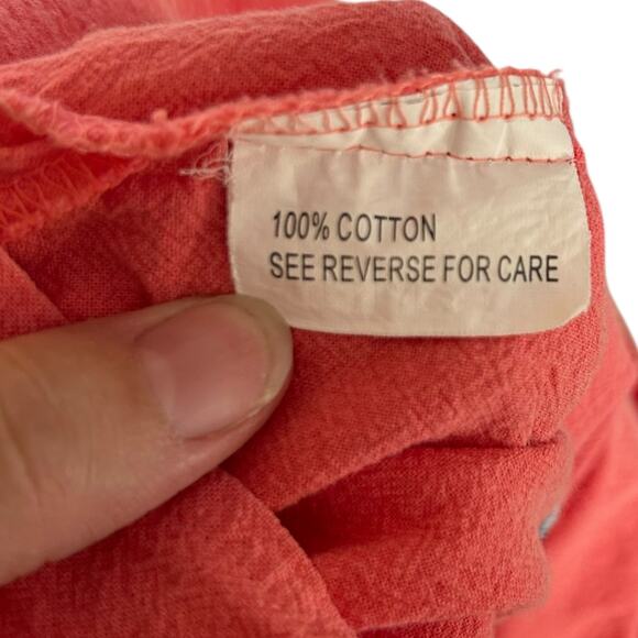 Vintage Coral Pink Embroidered Button-Up Shirt Whimsical Cotton Top Sz Large - Picture 12 of 14